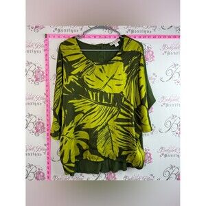 Coldwater Creek Olive & Lime Green Tropical Leaf Print Tunic